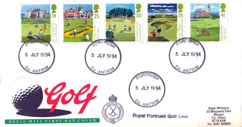 1994 (07) Golf - RM - Portrush (Packet) CDS + Royal Portrush Golf Club Cachet & Badge