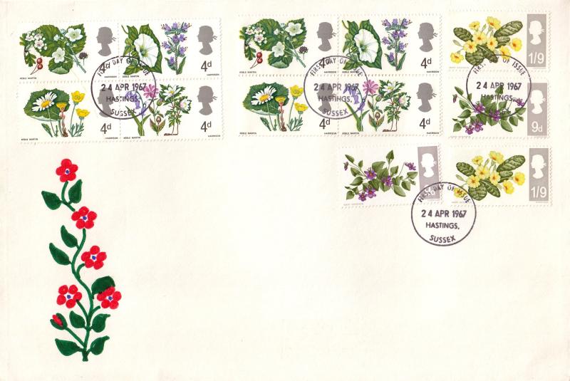 1967 (04) Flowers - Hand Painted Cover - Ord & Phosphor - Hastings FDI