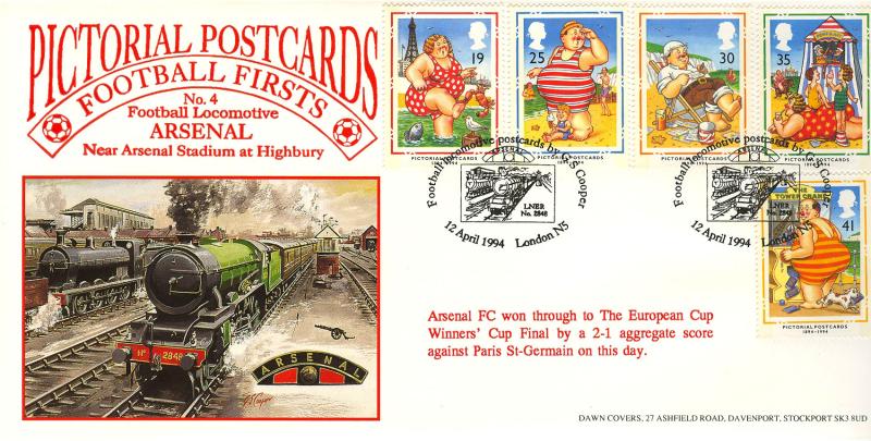 1994 (04) Postcards - Dawn Football Firsts, Arsenal, London N5 Official - WITH CACHET