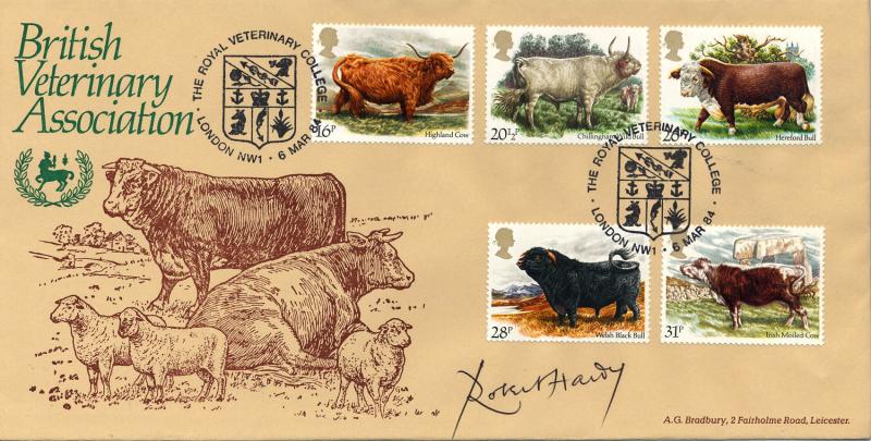 1984 (03) Cattle - Bradbury 'British Veterinary Association' Cover - Signed by the late Robert Hardy