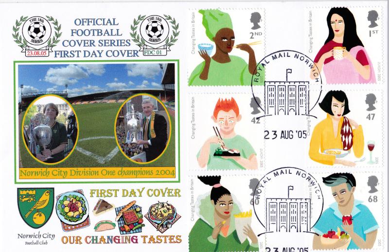 2005 (08) Changing Tastes - Dawn 'Official Football Cover Series' - Norwich City Special - Norwich Philatelic Counter H/S
