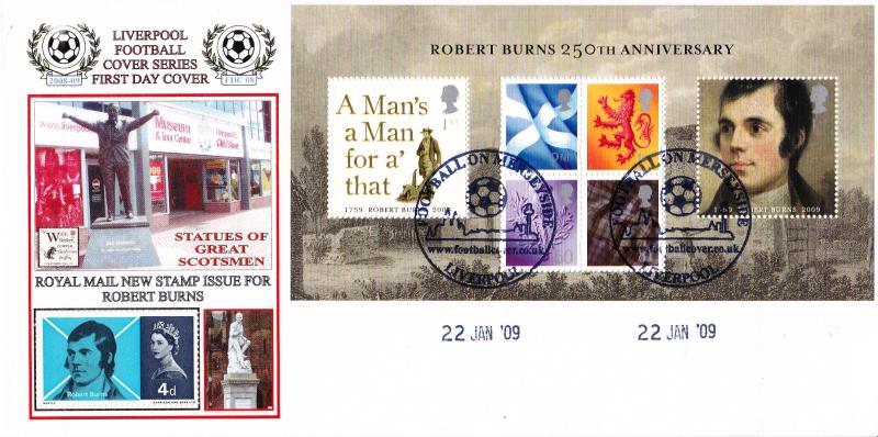 2009 (01) Robert Burns M/S - Dawn 'Official Football Cover Series' - Football on Merseyside Official