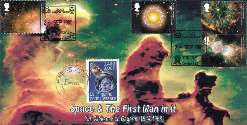2002 (09) Astronomy - Peter Payne 'Space & The First Man In It' Official - Doubled with a Yuri Gagarin French Stamp and Cancel