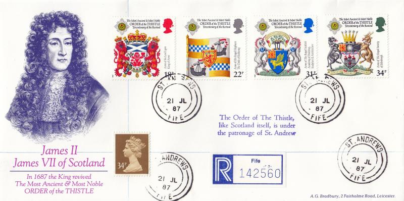 1987 (07) Scottish Heraldry - Bradbury 'James II' Cover - St Andrews CDS