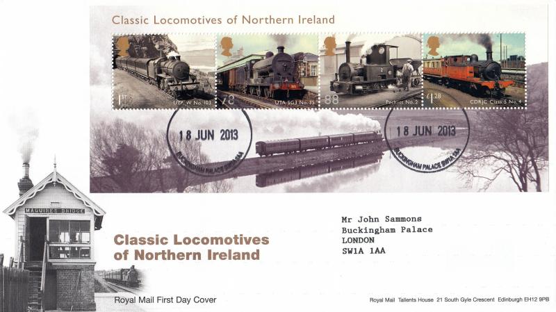 2013 (06) Classic Locomotives of Nortern Ireland M/S - RM - Buckingham Palace CDS