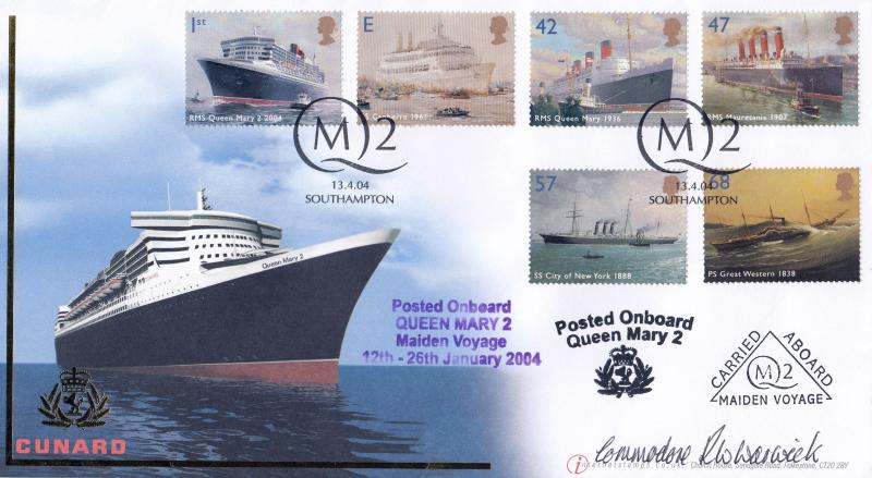 2004 (04) Ocean Liners (Stamps) - Internet Stamps 'Cunard' Official - With the FULL SET (Carried + Posted on Board Twice)