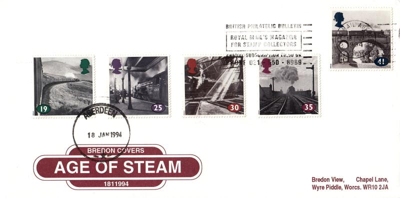 1994 (01) The Age of Steam - Bredon 'Enamel Sign' Cover - British Philatelic Bulletin - Royal Mail's Magazine For Stamp Collectors Slogan