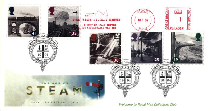 1994 (01) The Age of Steam - Royal Mail Collectors Club Official - Great Western Railway Company H/S + Great Western Society Meter Mark