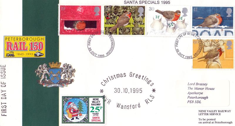 1995 (10) Christmas - Nene Valley Railway 'Santa Special' Cover - Peterborough FDI