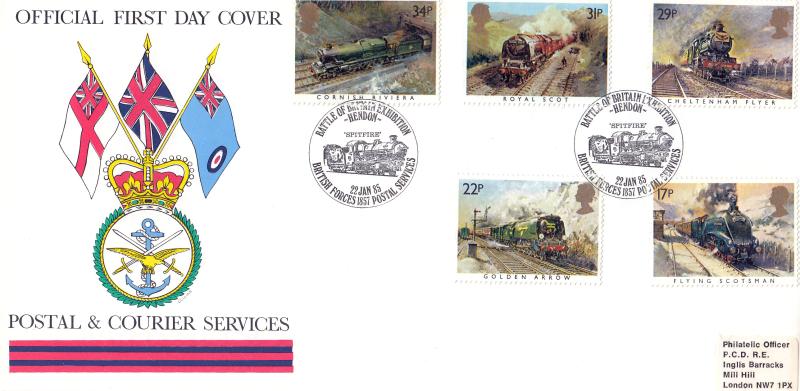 1985 (01) Famous Trains - Postal & Courier Cover - Battle of Britain Exhibition BF1857PS  H/S