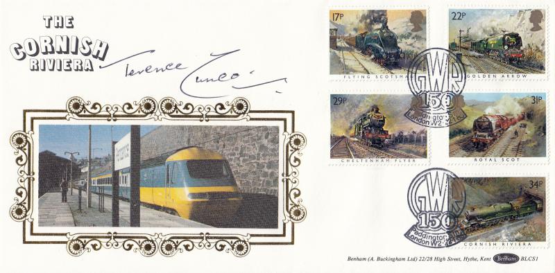 1985 (01) Famous Trains - Benham BLCS 1 (Electric Train Image) - GWR 150 H/S - Signed by Terence Cuneo