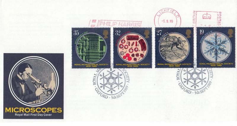 1989 (09) Microcopes - RM - Royal Microscopical Society H/S + Philip Harris Meter Mark