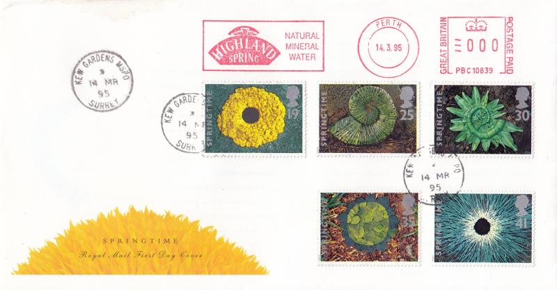 1995 (03) Springtime - RM - Kew Gardens CDS + Highland Spring Natural Mineral Water Meter Mark