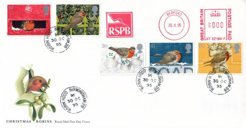 1995 (10) Christmas - RM - Robin Hood CDS + RSPB (Bedford) Meter Mark