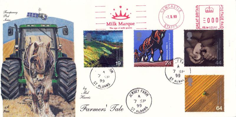 1999 (09) Farmers - 4d Post - Jersey Farm CDS + Milk Marque Meter Mark
