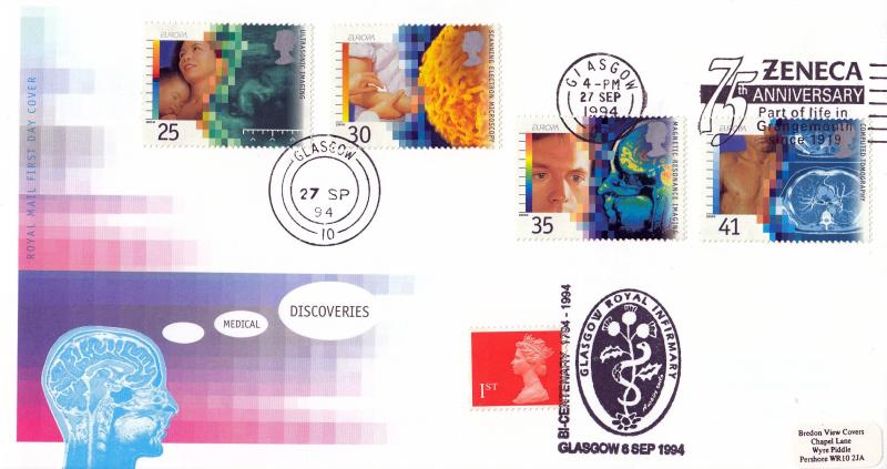 1994 (09) Medical - RM - Zeneca 75th Anniversary Slogan - Doubled on the Glasgow Royal  Infirmay Bi-Centenary