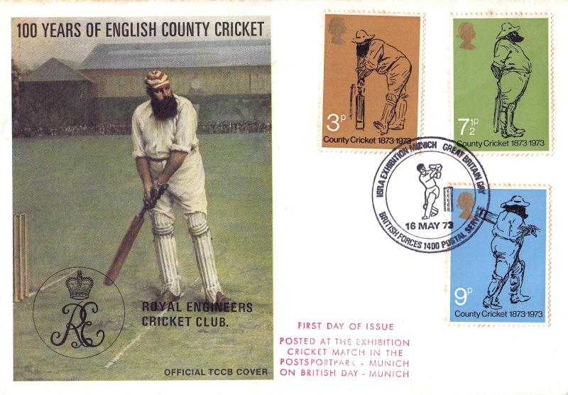 1973 (05) Cricket - TCCB 'Royal Engineers Cricket Club' Cover - IBRA Exhibition Munich, BF1400PS H/S