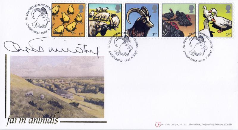 2005 (01) Farm Animals - Internet Stamps 'Sowerby Bridge' Official - Signed by Christopher Timothy