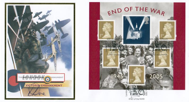 2005 (07) End Of The War M/S - Internet 'Peace On Earth' Official - Signed by the late Wing Commander Bob Doe DFC*