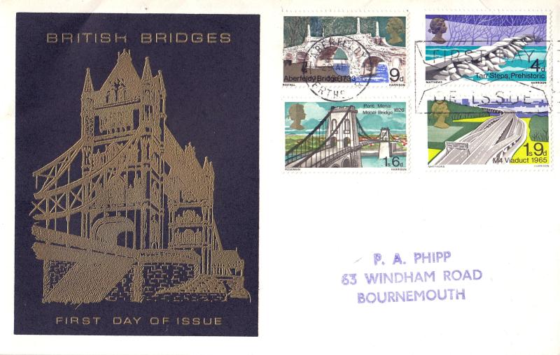 1968 (04) British Bridges - Thames 'Gold Tower Bridge' Cover - Aberfeldy FDI 'Envelope' Slogan