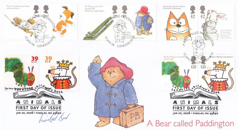 2006 (01) Animal Tales - Internet Official - Doubled with USA Stamps - Signed by Michael Bond