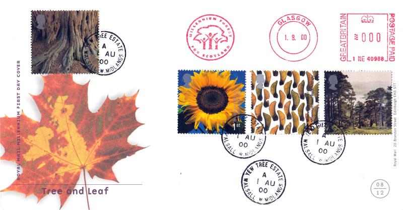 2000 (08) Tree & Leaf - RM - Yew Tree Estate CDS + Millennium Forest For Scotland Meter Mark