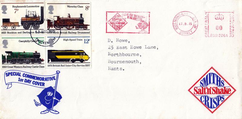 1975 (08) Railways - Smiths 'Salt 'n' Shake Crisps Cover - Twickenham FDI + Smiths 'Salt 'n' Shake Crisps Meter Mark