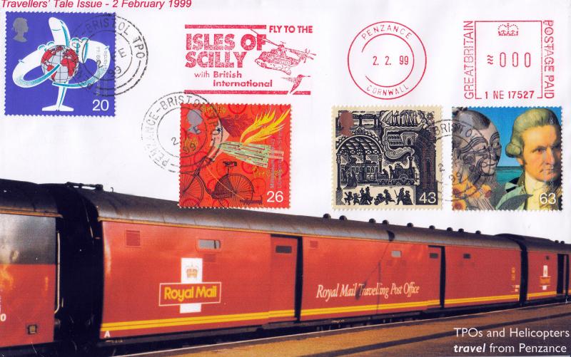 1999 (02) Travellers - Derek Williams (GB Covers) 'TPO Special' - Penzance-Bristol CDS + Fly To The Isles of Scilly Meter Mark