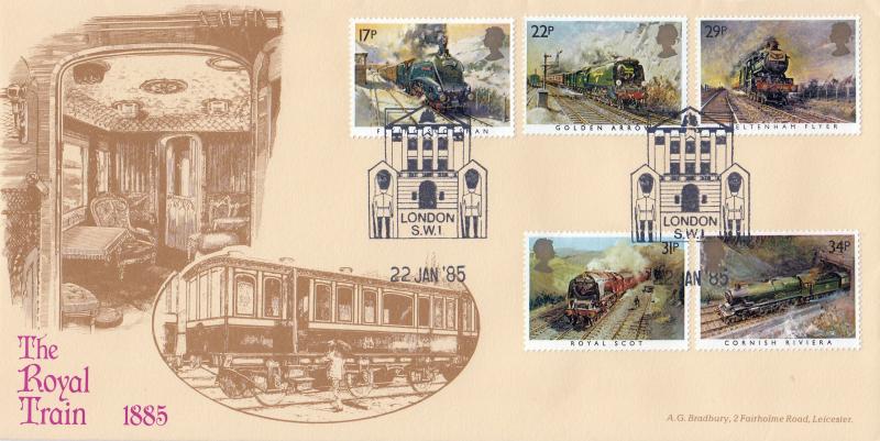 1985 (01) Famous Trains - Bradbury 'The Royal Train' Special - Buckingham Palace (Frontage) Counter H/S