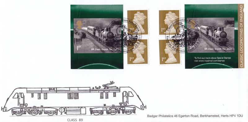 2011 (08) Classic Locomotives of England NVI Retail Book - Badger Philatelics Cover - Birmingham H/S