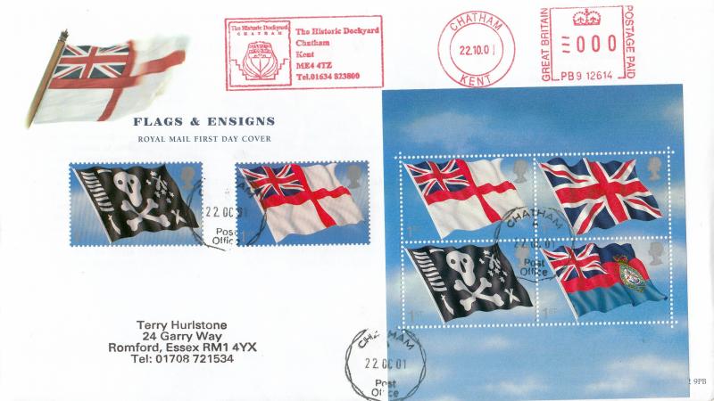 2001 (10) Flags & Ensigns - RM - Chatham CDS + Chatham Historic Dockyard Meter Mark + 2 From NVI Book