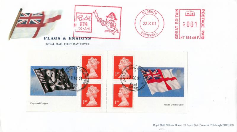 2001 (10) Flags & Ensigns (NVI Booklet) - RM - Jamaica Road CDS + Pirate FM Meter Mark