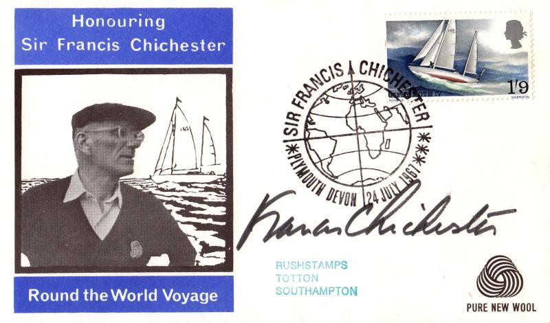 1967 (07) Chichester - Pure New Wool Cover - Plymouth H/S - Signed by Sir Francis Chichester