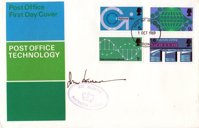 1969 (10) Post Office Technology - PO - London EC FDI - Signed by the late John Stonehouse