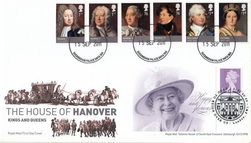 2011 (09) House of Hanover (Stamps) - RM - Buckingham Palace CDS + Doubled 2015 Long To Reign Over Us