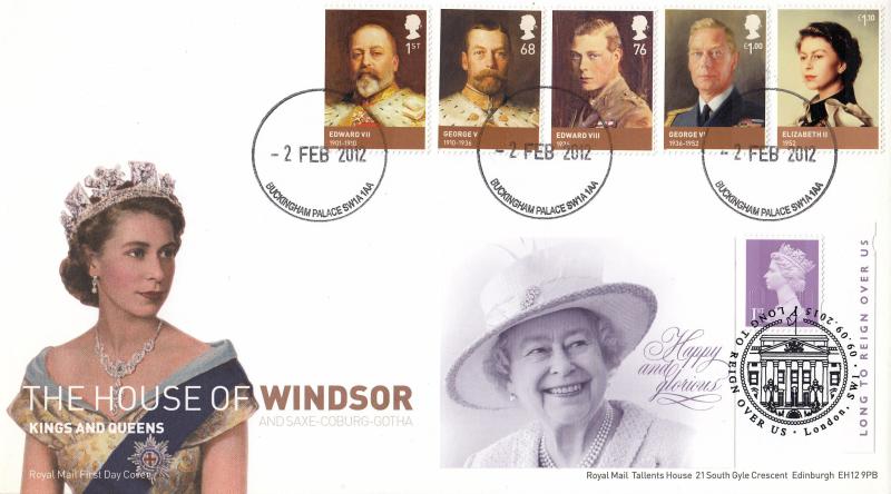 2012 (02) House of Windsor (Stamps) - RM - Buckingham Palace CDS + Doubled 2015 Long To Reign Over Us