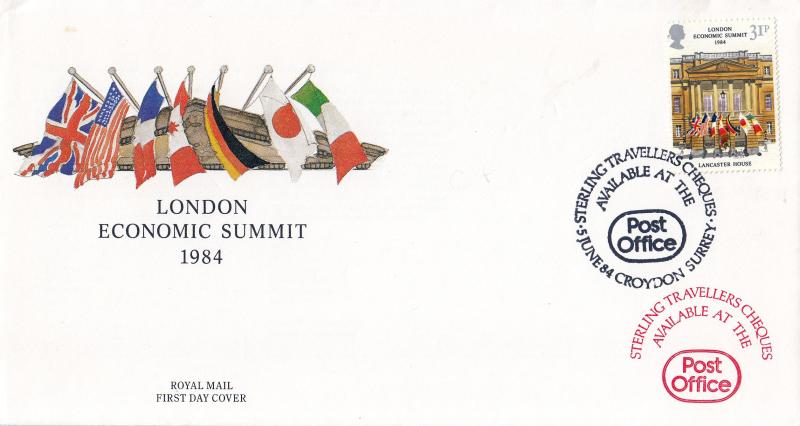 1984 (06) Summit - RM - Sterling Travellers Cheques Available At The Post Office Overprint