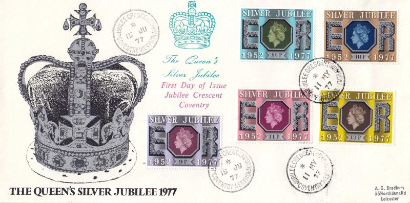 1977 (05) Jubilee + (06) Jubilee 9p - Silver Crown Cover - BOTH Issues - Jubilee Crescent CDS