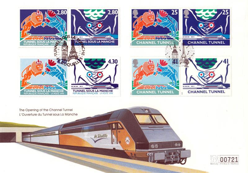 1994 (05) Channel Tunnel - Westminster 'Luxury' Cover - Doubled with Both the UK & French Sets - Folkestone & Coquelles H/S's
