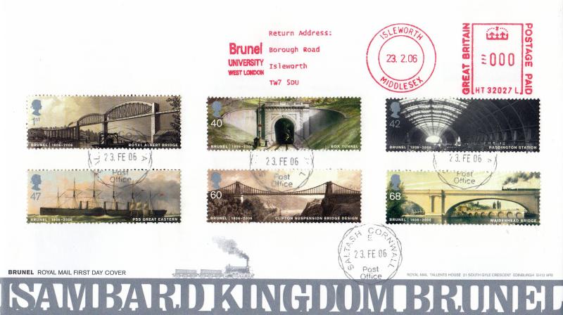 2006 (02) Brunel (Stamps) - RM - Saltash CDS + Brunel University Meter Mark