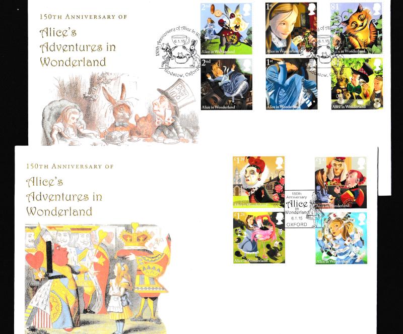 2015 (01) Alice in Wonderland - Internet Stamps 'Tea Party & Jokers' Official's (PAIR of Covers)