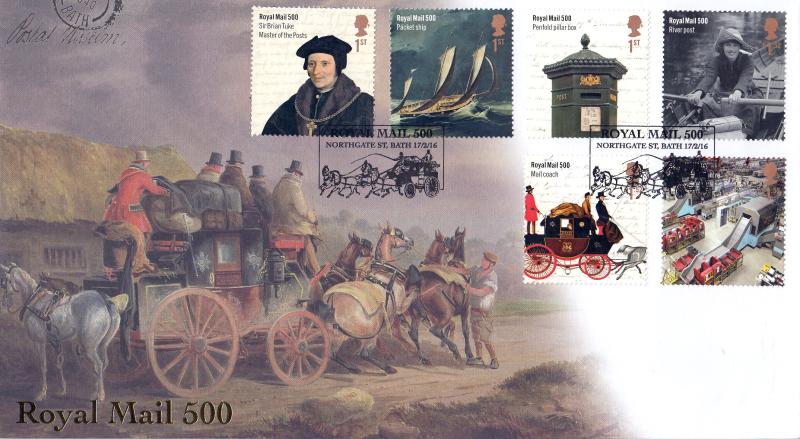 2016 (02) Royal Mail 500 (Stamps) - Internet 'Mail Coach Northgate St, Bath' Official