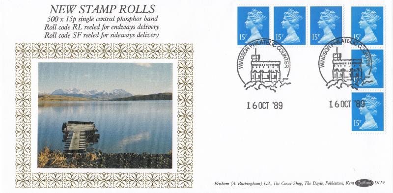 1989 (10) 15p Vertical & Horizontal Stamp Rolls - Benham D119 - Windsor Counter H/S