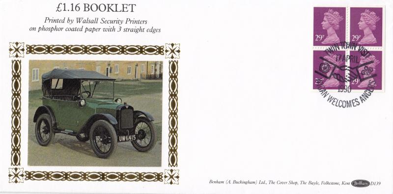 1990 (04) £1.16 Booklet - Benham D139 - Model T Image - Twin Town Visit, Wigan Welcomes H/S