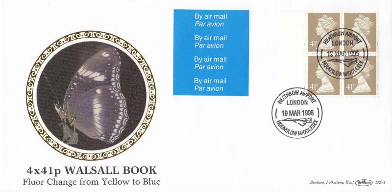1996 (03) 4 x 41p Walsall Book - Benham D271 (Blue Butterfly) - Heathrow Airport H/S