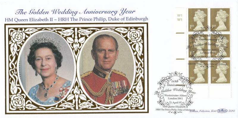 1997 (04) Golden Wedding Definitives - 1997 (04) Golden Wedding Definitives - Benham D292 - Cylinder Block of 6 - Westminster Abbey Official