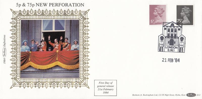 1984 (02) 5p & 75P New Perforation - Benham D12 - London SW1 'Buckingham Palace Frontage' Counter H/S