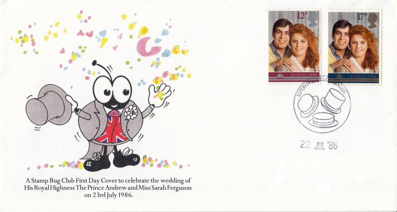 1986 (07) Wedding - Stamp Bug Club Cinderella - Luton 'Hats' Counter H/S