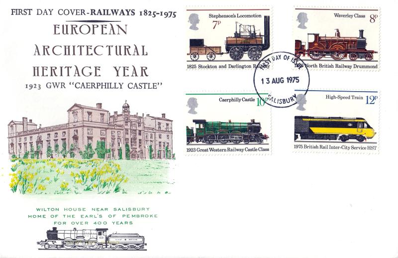 1975 (08) Railways - Wilton House 'GWR Caerphilly Castle'  Cover - Salisbury FDI