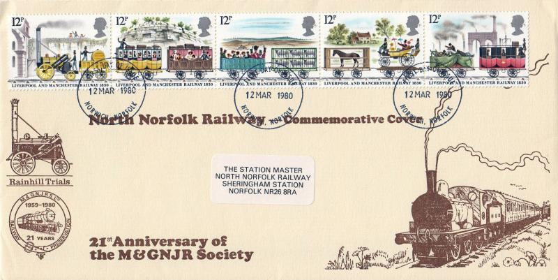 1980 (03) Liverpool & Manchester Railway - North Norfolk Railway Cover - Norwich FDI